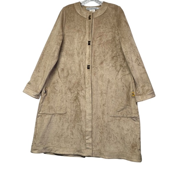 Gretchen Scott Women's Coat Faux‎ Suede Gold Accents Pockets Size 14 NWT - Picture 1 of 9